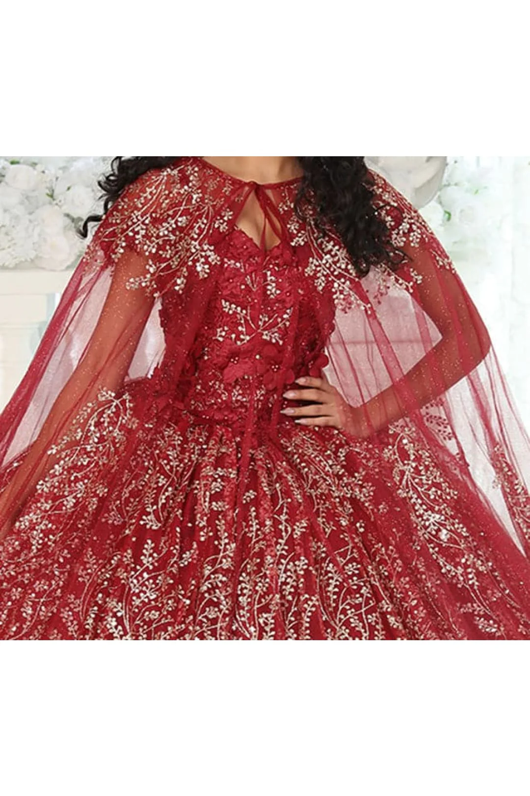 Layla K LK204 Detachable Cape Glitter 3D Floral Applique Quince Gown - Image 12