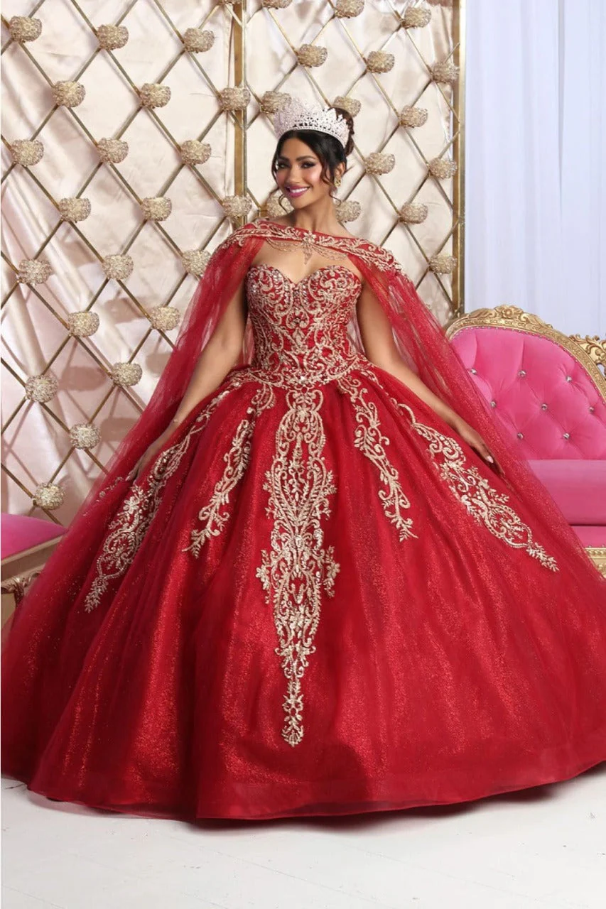 Burgundy And Gold Quinceanera Dress | Ball Gown by LK230