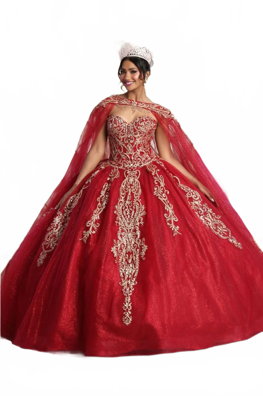 Burgundy And Gold Quinceanera Dress | Ball Gown by LK230 - Image 6