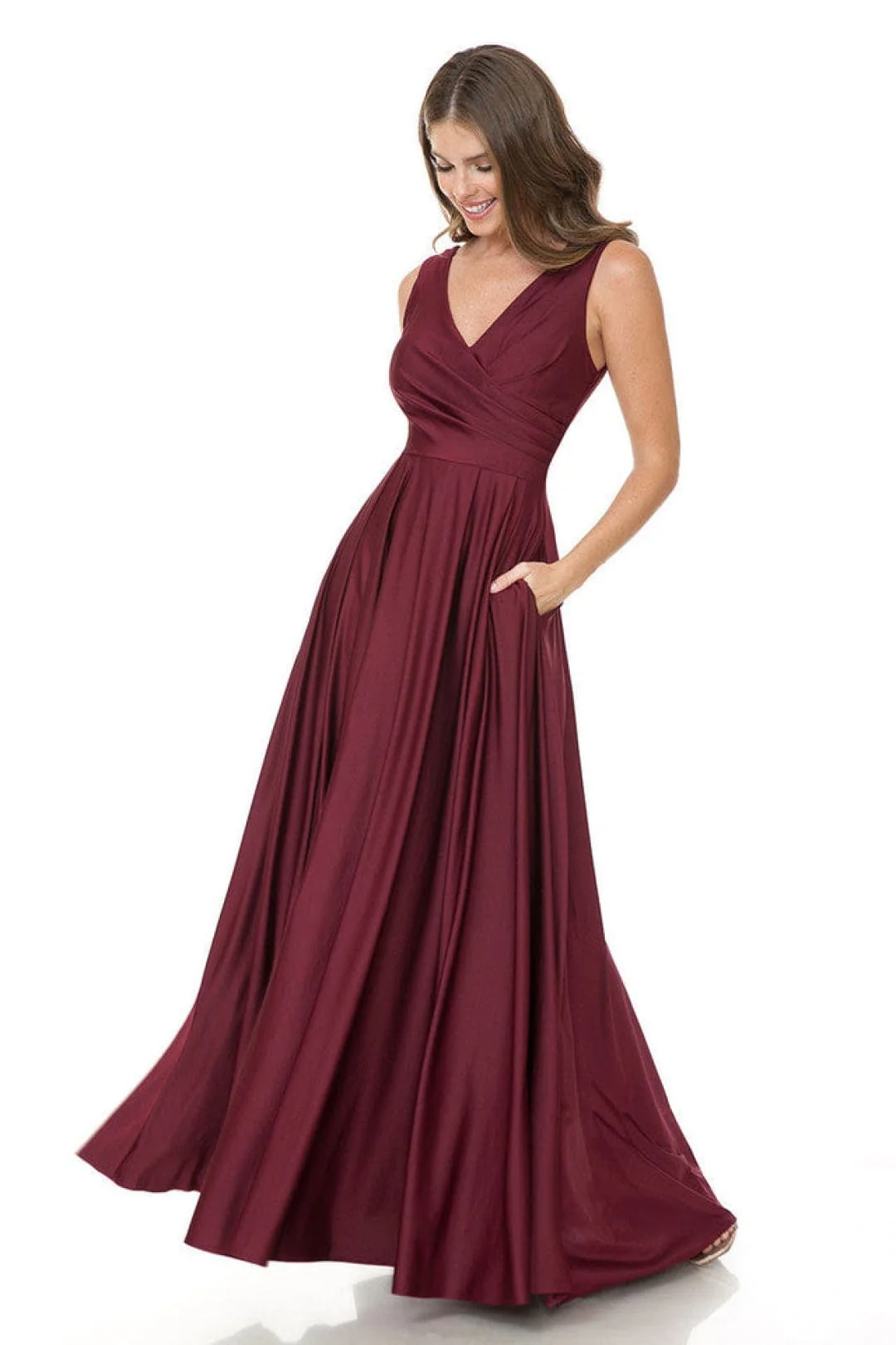 Burgundy Bridesmaid Dresses-Inexpensive Lenovia 5242 A-line Shiny Long - Image 6