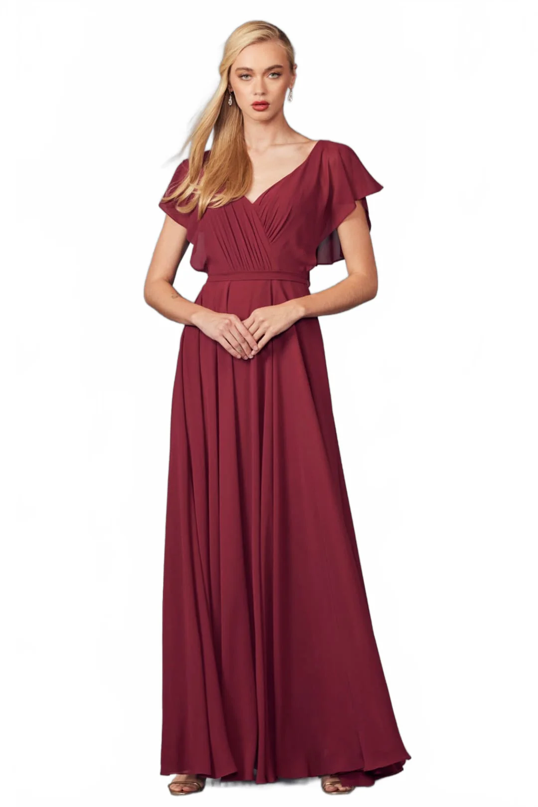 Burgundy Bridesmaid Dresses-Inexpensive Long Flutter Gown Juliet 261 - Image 5