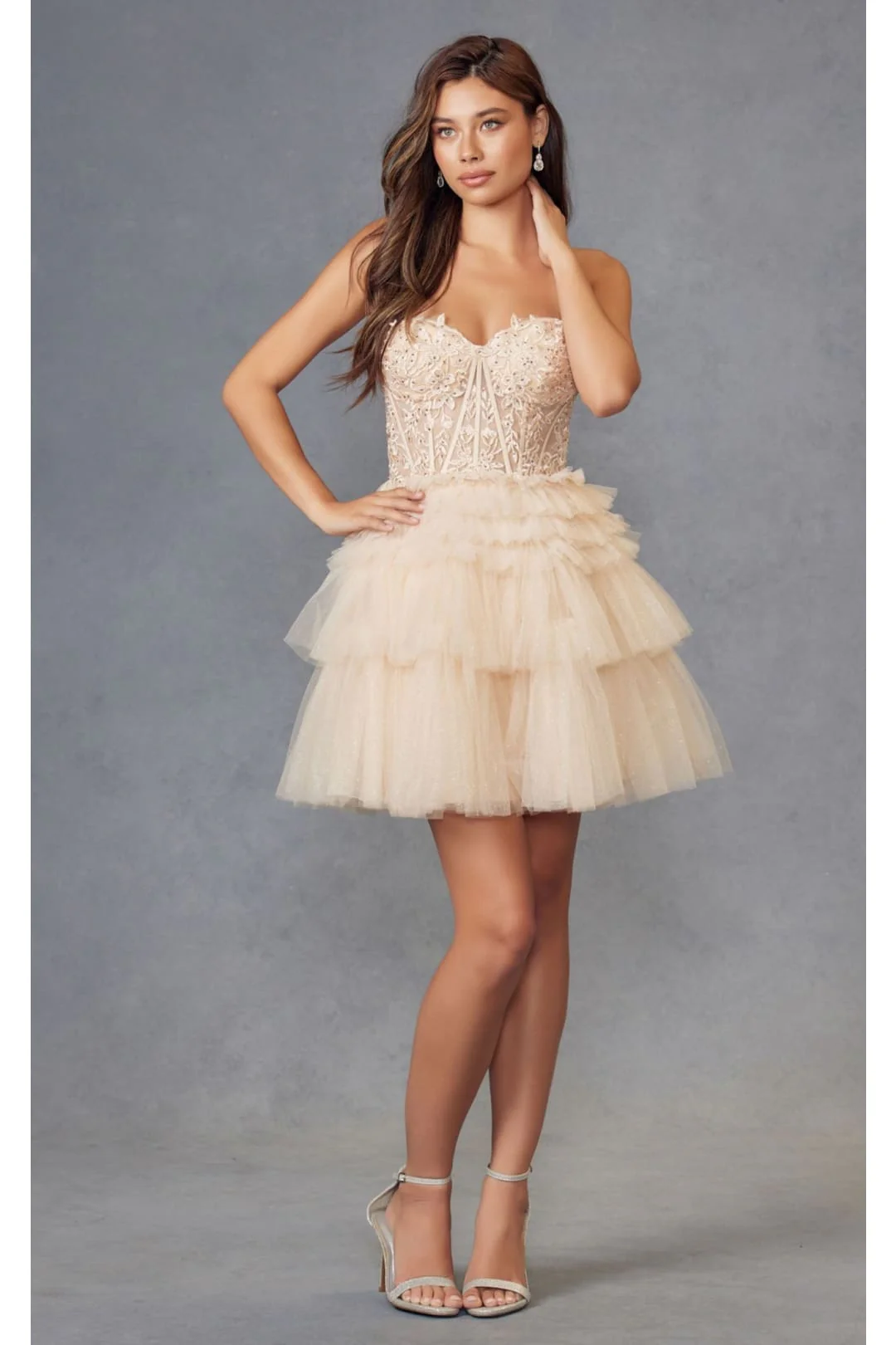 Champagne Bridesmaid Dresses-Inexpensive A-Line Short Dress Juliet JT918S