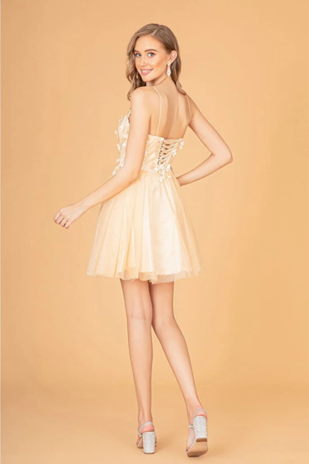 Champagne 3D Floral Dress by Elizabeth KGS3090