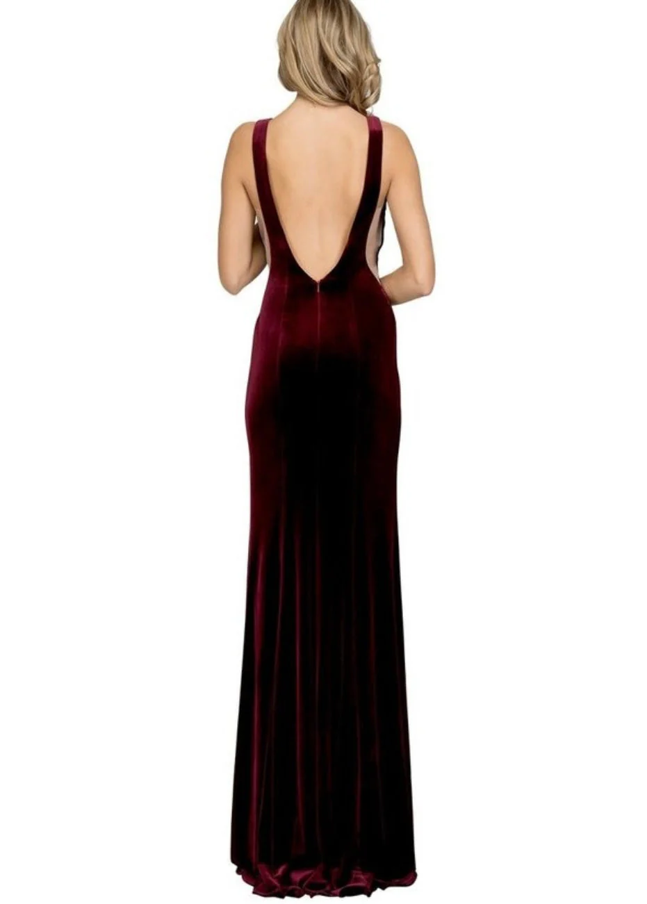 Chicas C7052 Evening Navy Mermaid Floor-Length Train Velvet Dress - Image 2