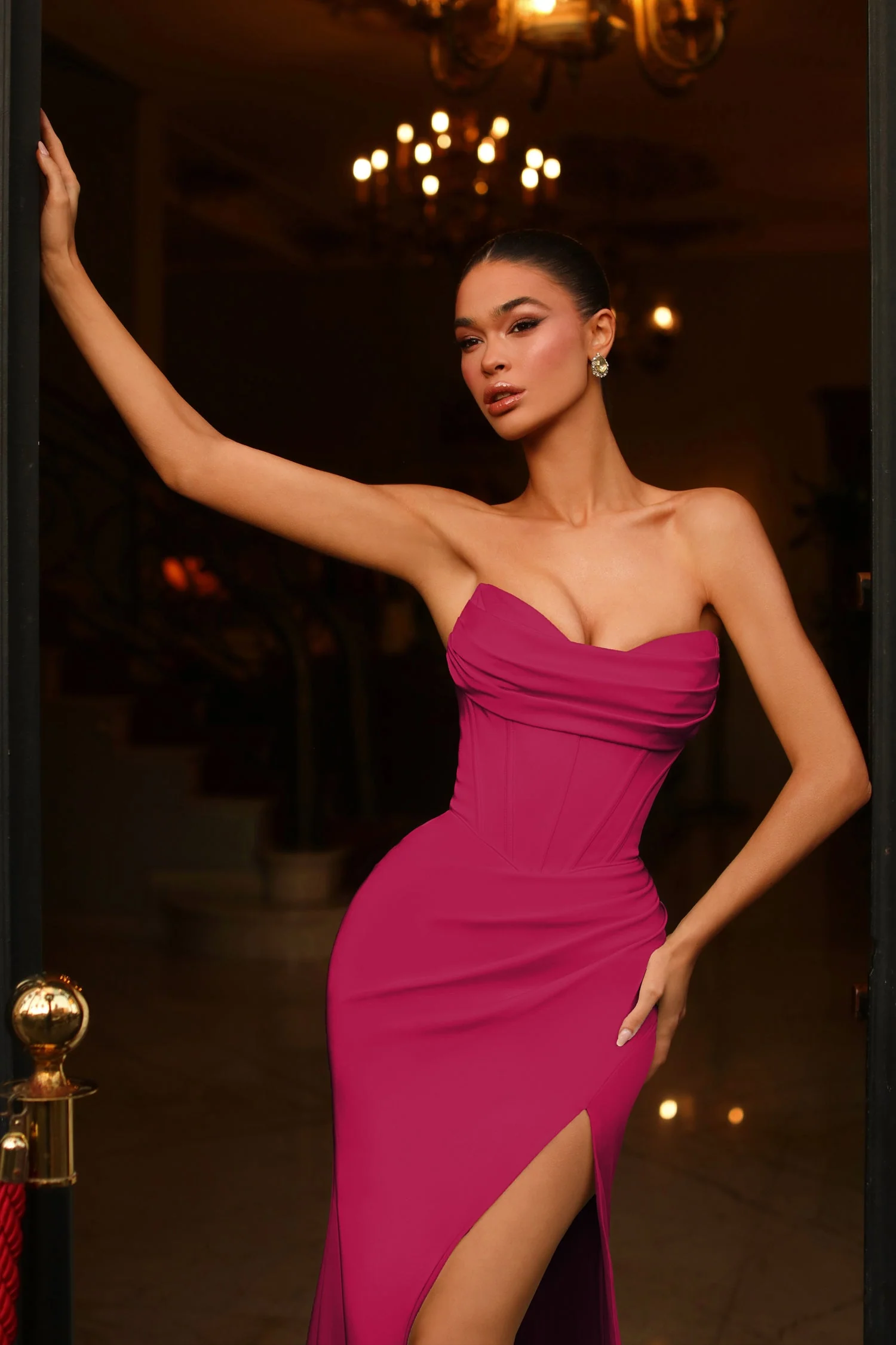 Tina Holly TE650 Prom Mermaid Strapless High Slit Pleated Satin Dress - Image 7