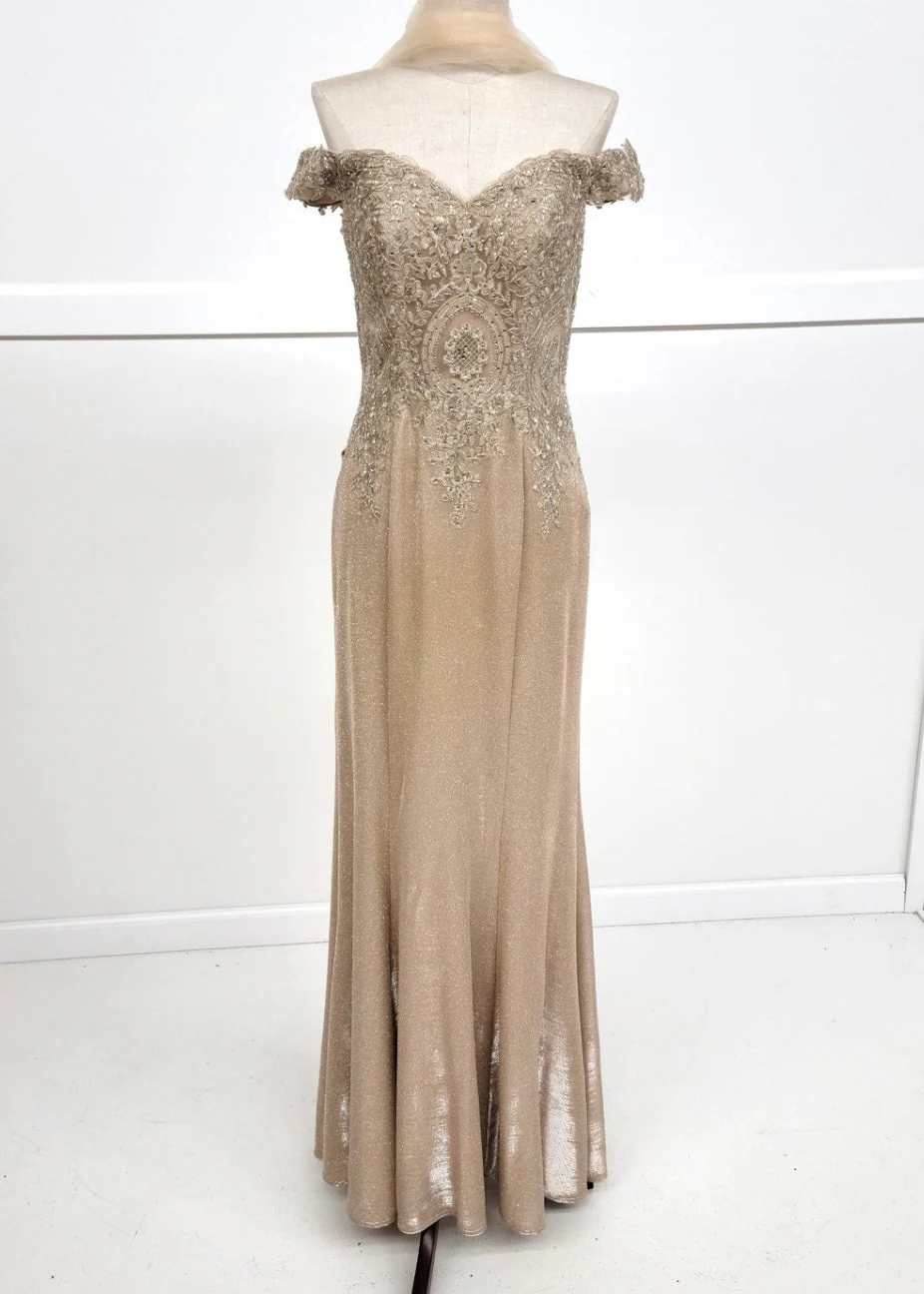 Chicas 4025 Elegant Bridal Champagne Sweetheart Floor-Length Embroidered Lace Dress