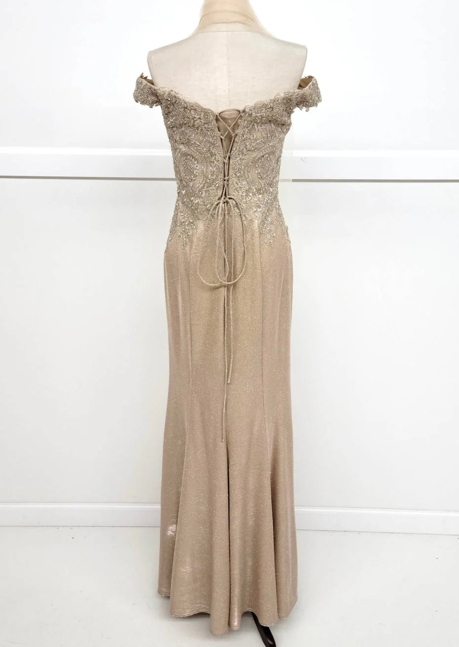 Chicas 4025 Elegant Bridal Champagne Sweetheart Floor-Length Embroidered Lace Dress - Image 5