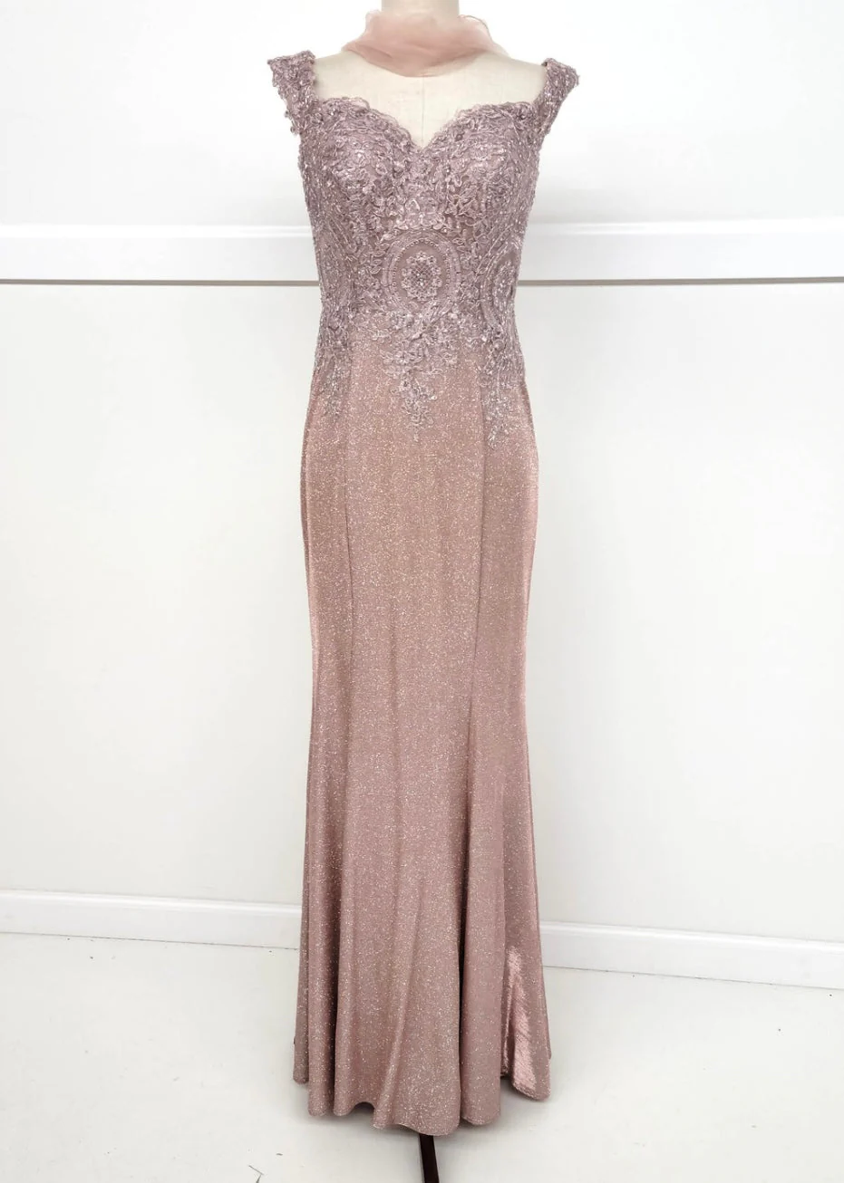 Chicas 4025 Elegant Bridal Champagne Sweetheart Floor-Length Embroidered Lace Dress - Image 6