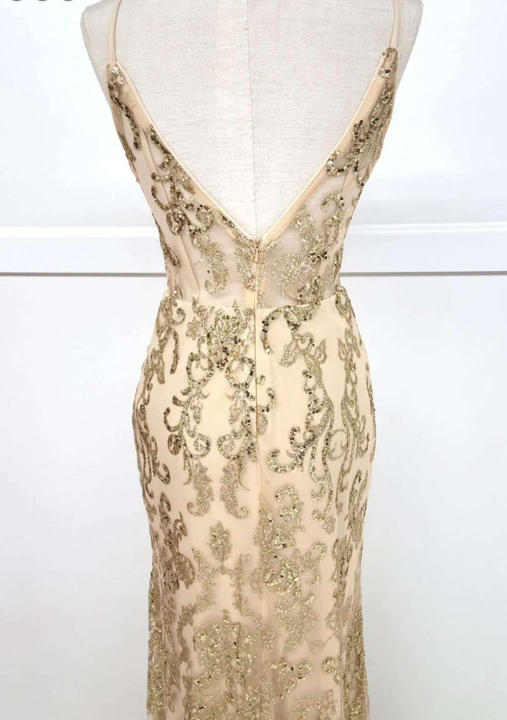 Chicas 4028 Elegant Prom Gold Spaghetti-Strap Corset High-Slit Fabric Dress - Image 2