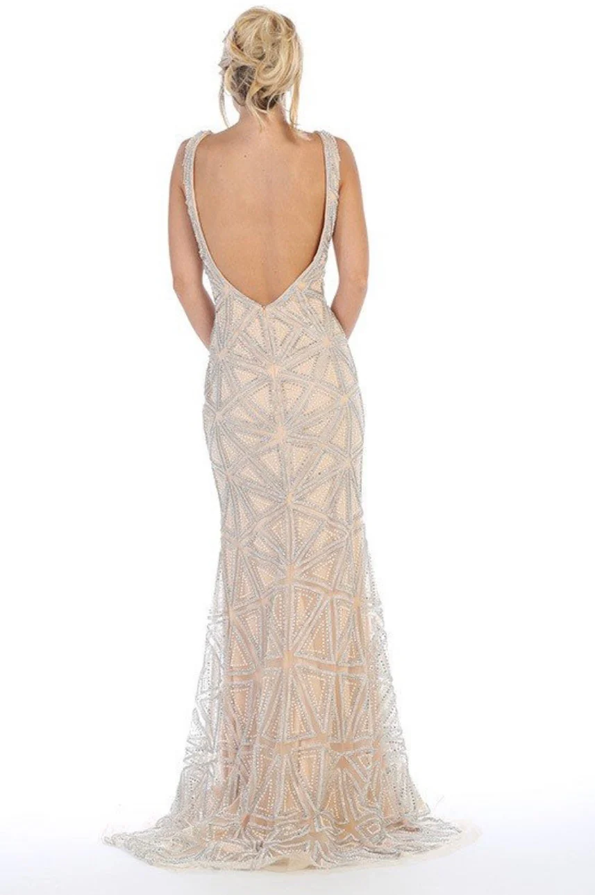 Chicas BT9011 Elegant Formal Navy Floor-Length Strappy Fabric Dress - Image 2