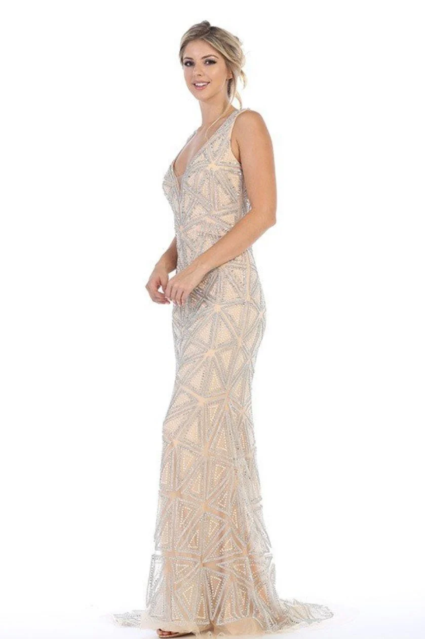 Chicas BT9011 Elegant Formal Navy Floor-Length Strappy Fabric Dress - Image 3