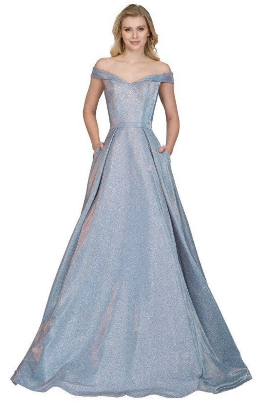 Chicas BT9017 Elegant Glitter Formal Blue BallDress Floor-Length Fabric Dress - Image 3