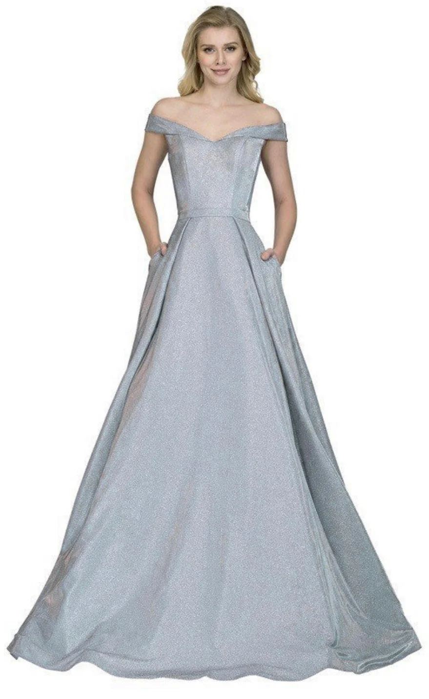 Chicas BT9017 Elegant Glitter Formal Blue BallDress Floor-Length Fabric Dress - Image 5