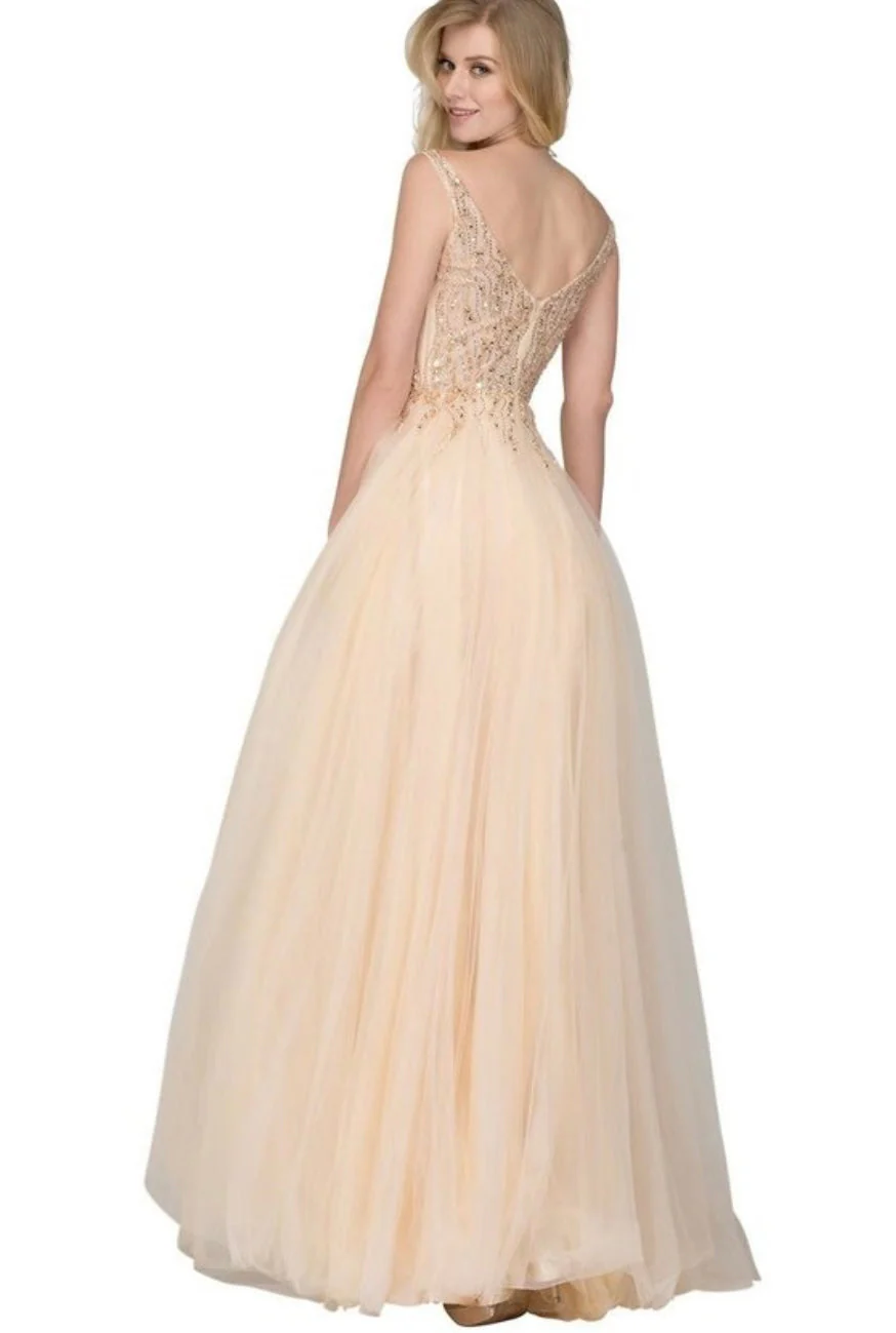 Chicas BT9022 Prom A-Line V-Neck Floor-Length Sequin Tulle Dress - Image 2