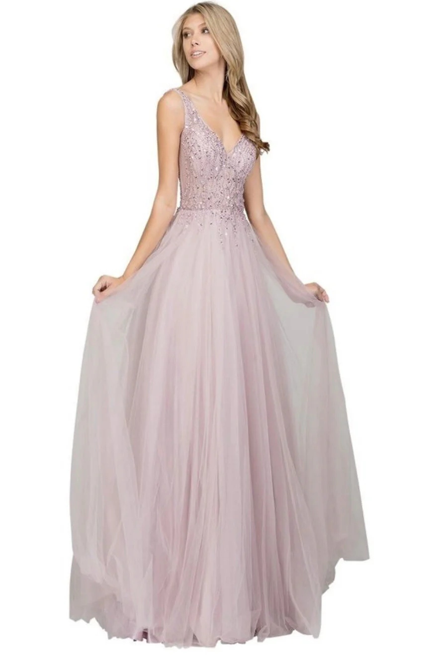 Chicas BT9022 Prom A-Line V-Neck Floor-Length Sequin Tulle Dress - Image 3