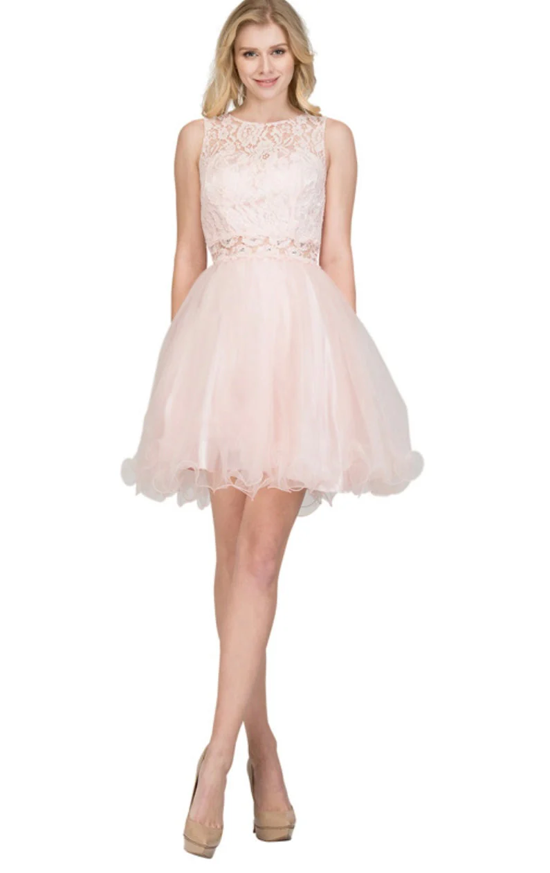 Chicas C1107 Elegant Party Black Illusion Short Beaded Tulle Dress - Image 2