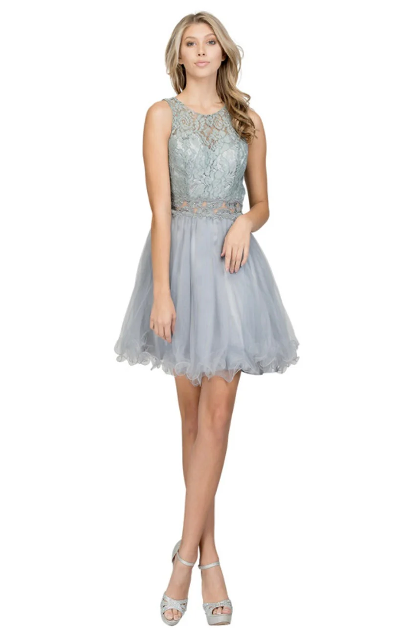 Chicas C1107 Elegant Party Black Illusion Short Beaded Tulle Dress - Image 9