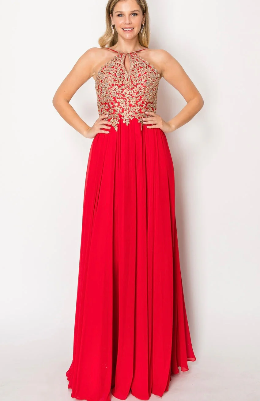 Chicas C1521 Printed Evening A-Line Floral Floor-Length Beaded Chiffon Dress - Image 10