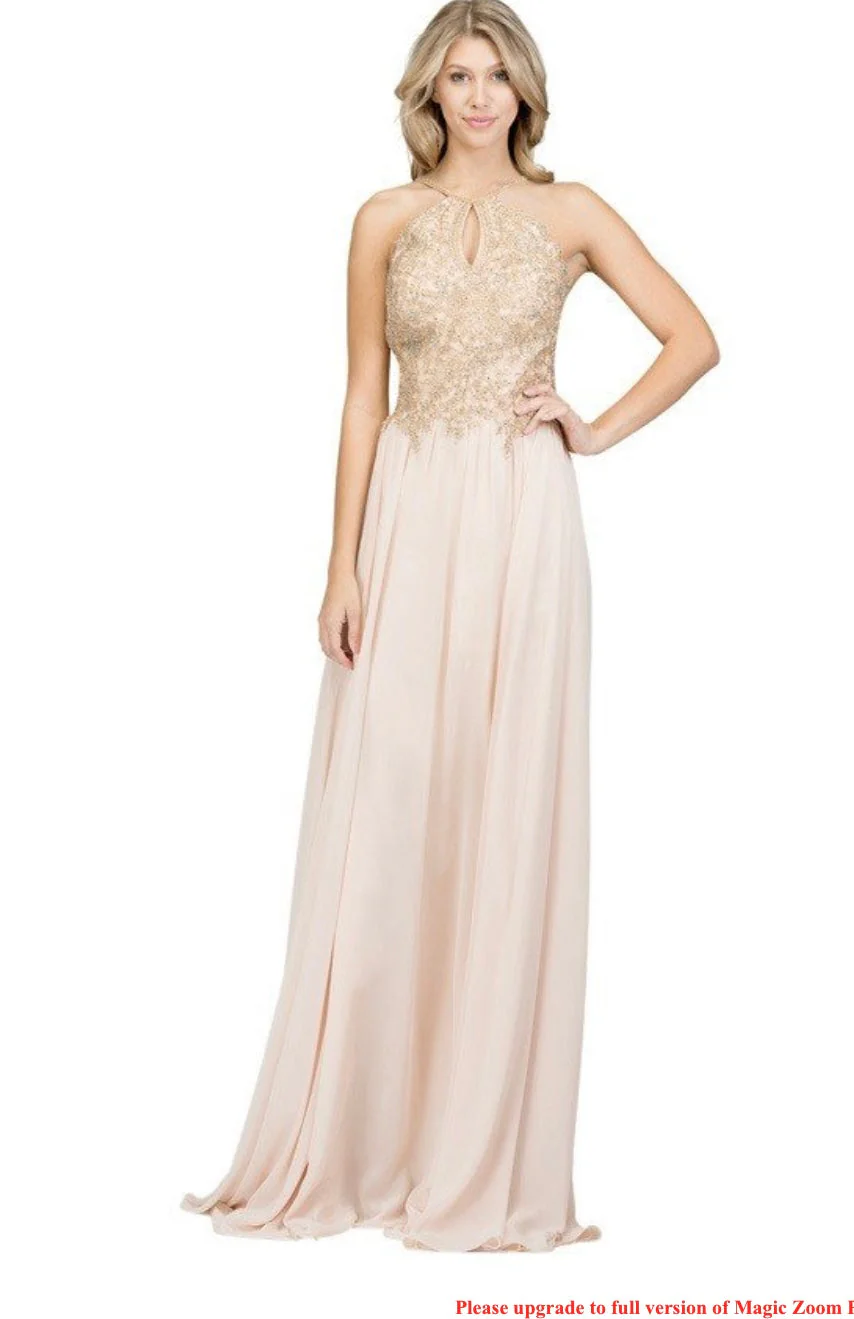 Chicas C1521 Printed Evening A-Line Floral Floor-Length Beaded Chiffon Dress - Image 3