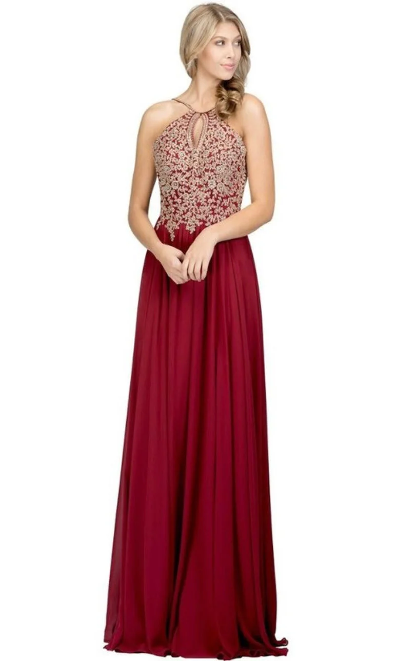 Chicas C1521 Printed Evening A-Line Floral Floor-Length Beaded Chiffon Dress - Image 4