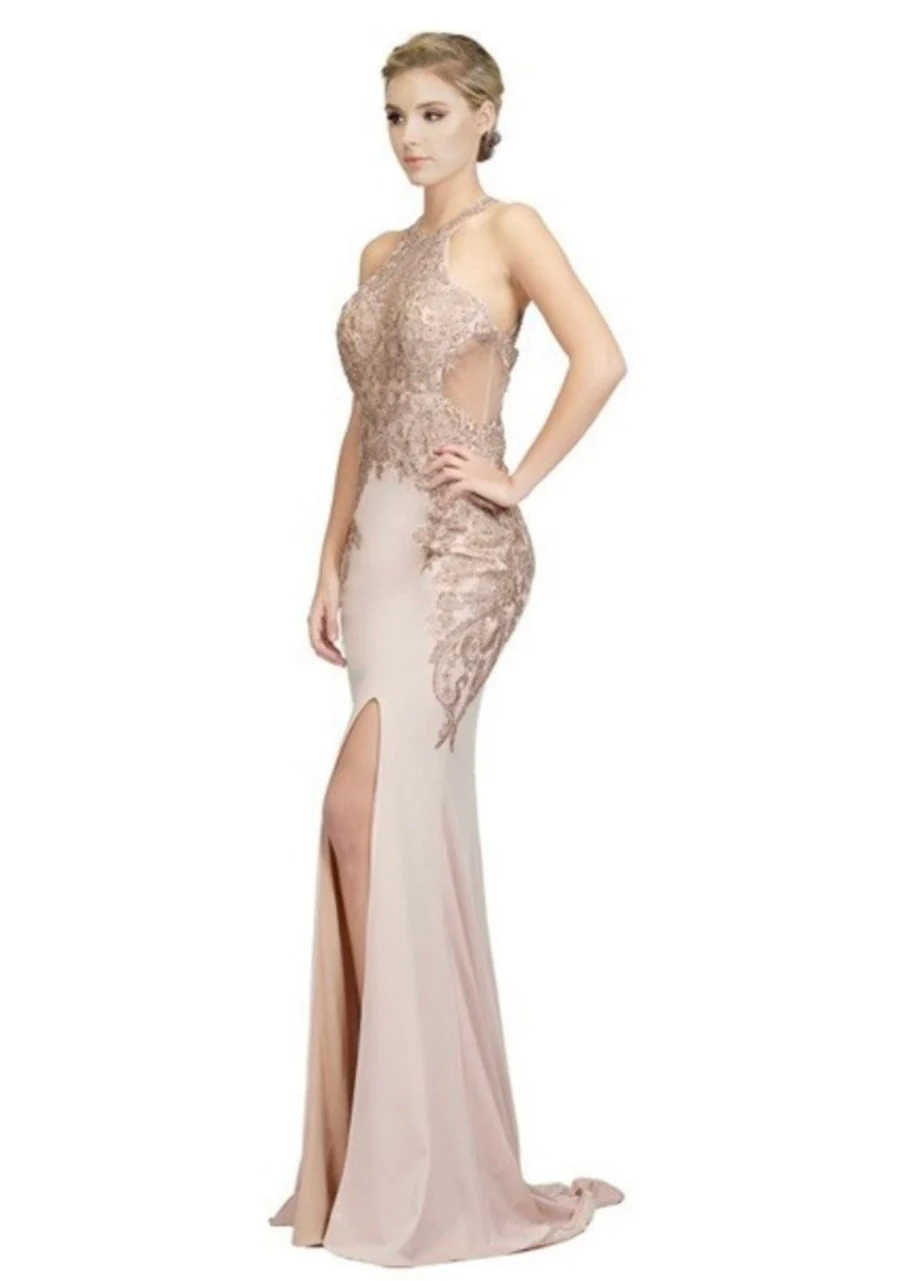 Chicas C1541 Prom Black Halter Floor-Length Open-Back Lace Dress - Image 2
