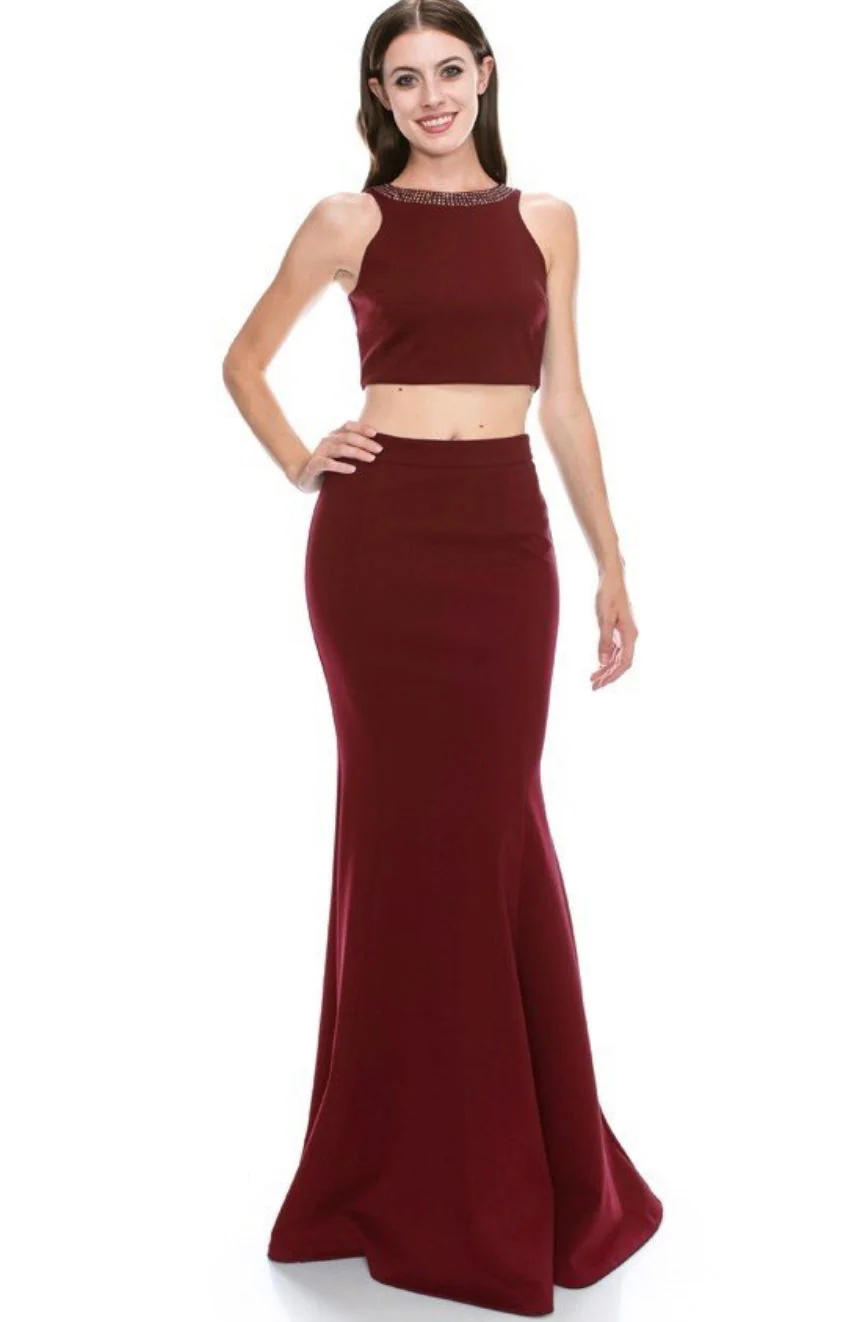 Chicas C2030 Modern Formal Black Mermaid Halter Beaded Fabric Dress - Image 3