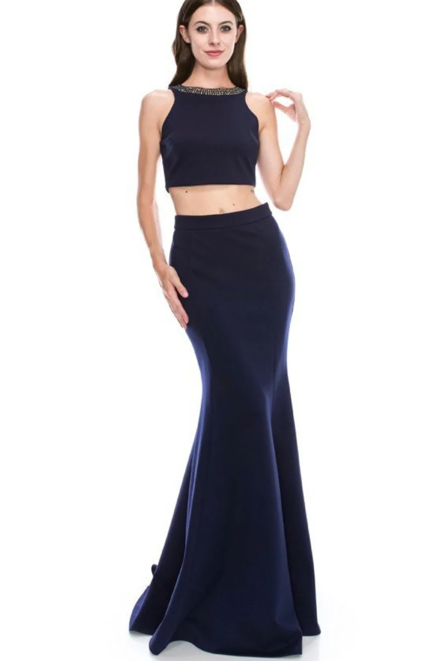 Chicas C2030 Modern Formal Black Mermaid Halter Beaded Fabric Dress - Image 4