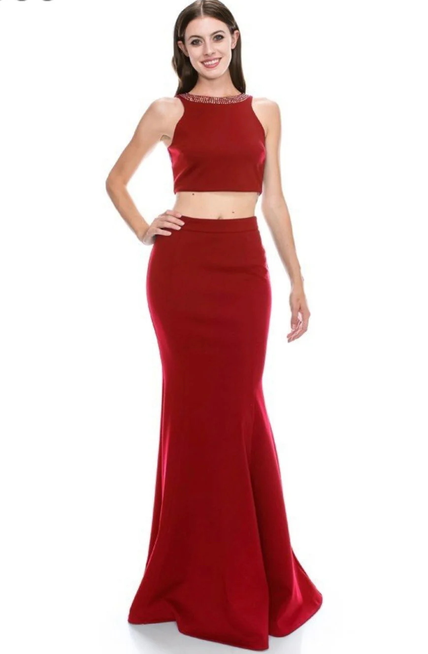 Chicas C2030 Modern Formal Black Mermaid Halter Beaded Fabric Dress - Image 5