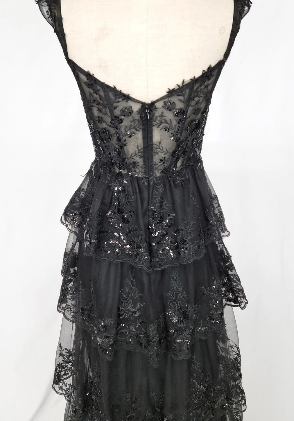 Chicas C2433 Romantic Printed Evening Black Floral Floor-Length Lace Dress - Image 2