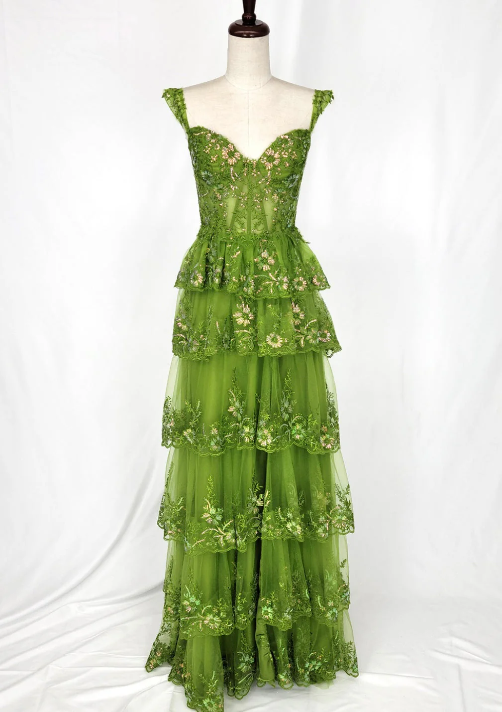 Chicas C2433 Romantic Printed Evening Black Floral Floor-Length Lace Dress - Image 4