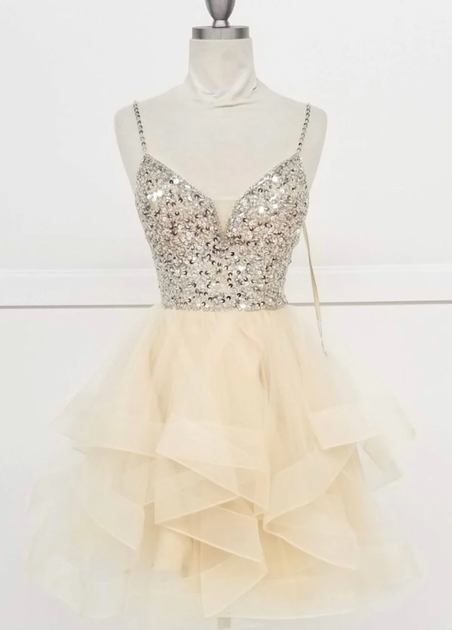 Chicas C313 Royal Spaghetti-Strap Short Beaded Sequin Strappy Tulle Dress - Image 3