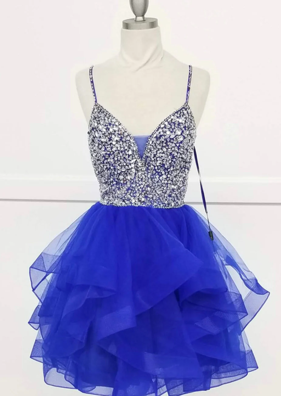 Chicas C313 Royal Spaghetti-Strap Short Beaded Sequin Strappy Tulle Dress - Image 4