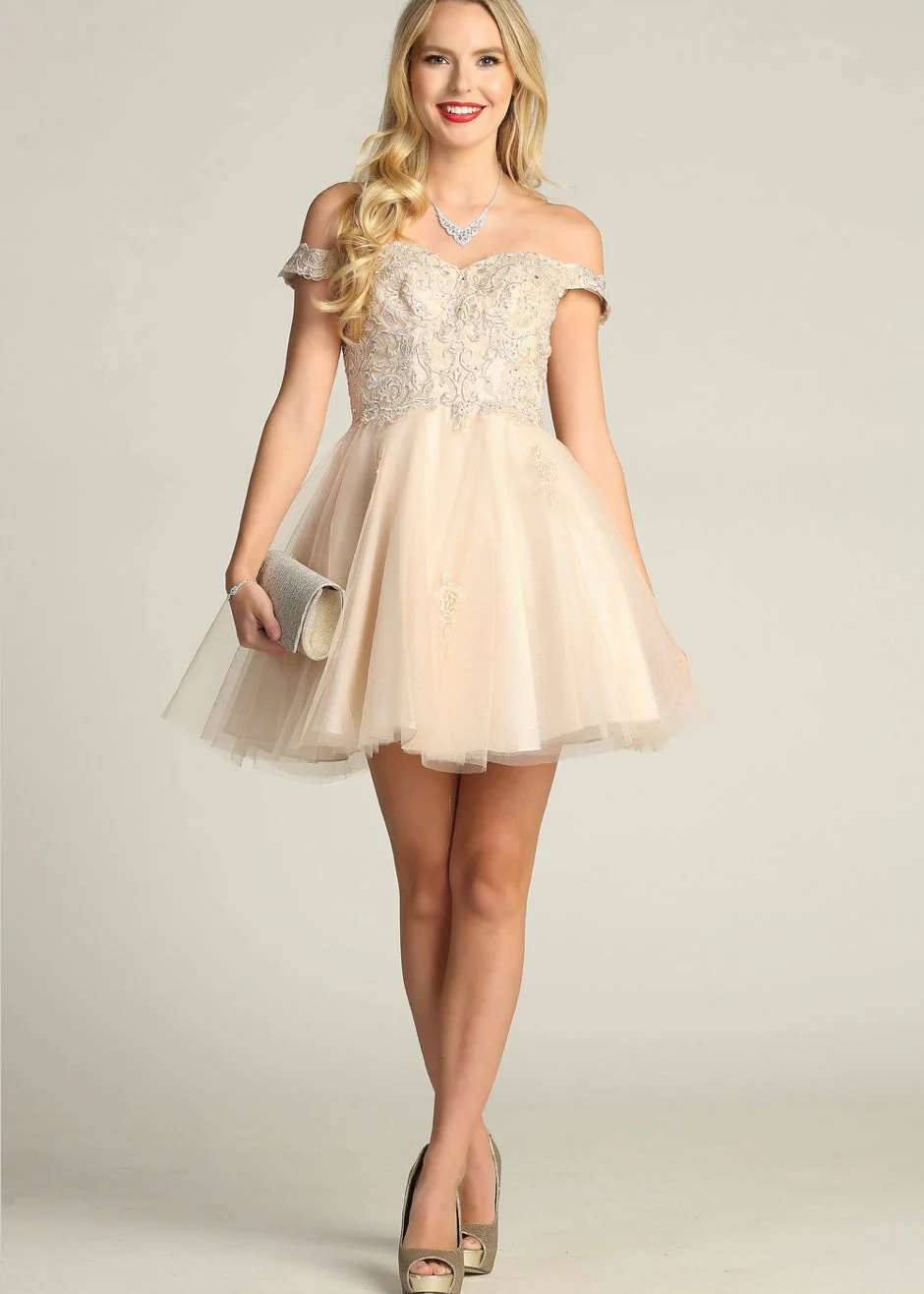 Chicas C314 Elegant Printed Glitter Formal White Floral Tulle Dress - Image 5