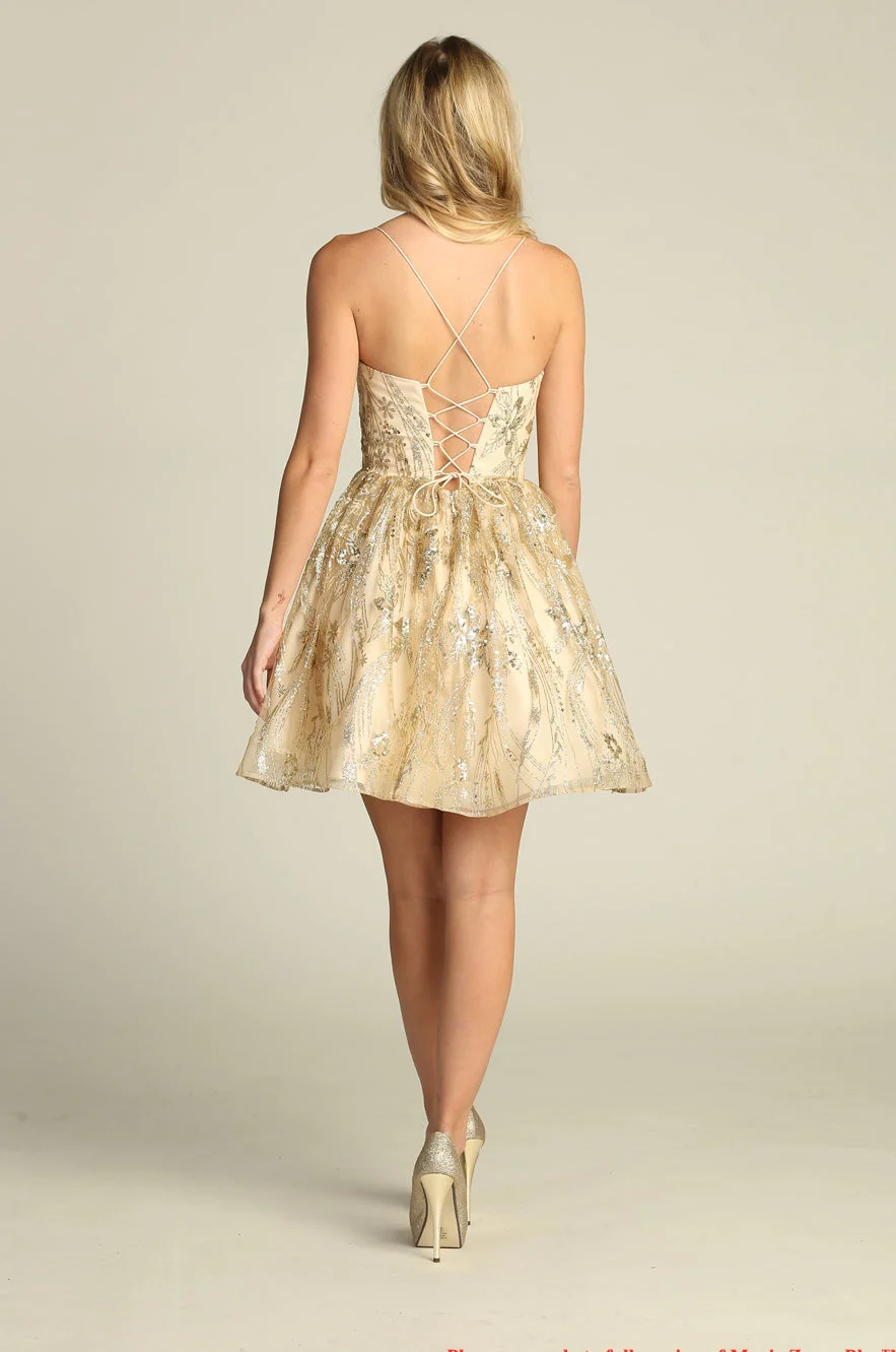 Chicas C317 Cocktail Royal A-Line Sweetheart Short Sequin Tulle Dress - Image 3