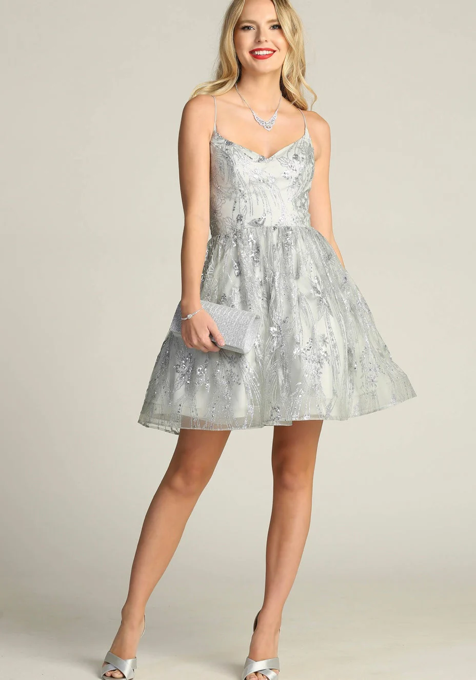 Chicas C317 Cocktail Royal A-Line Sweetheart Short Sequin Tulle Dress - Image 6