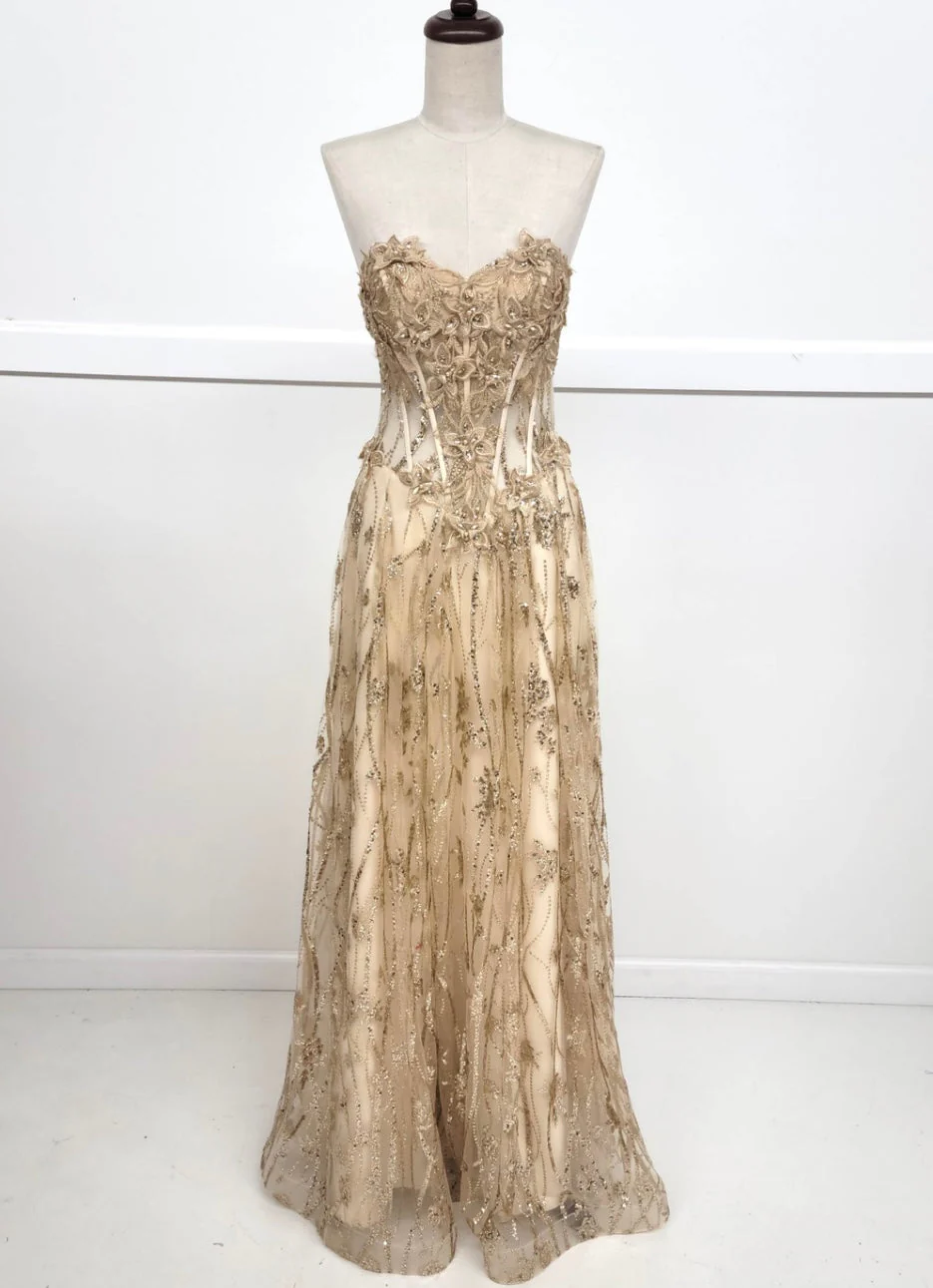 Chicas C329 Elegant Printed Prom A-Line Strapless Floral Tulle Dress