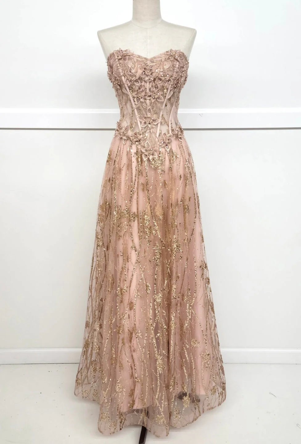 Chicas C329 Elegant Printed Prom A-Line Strapless Floral Tulle Dress - Image 3