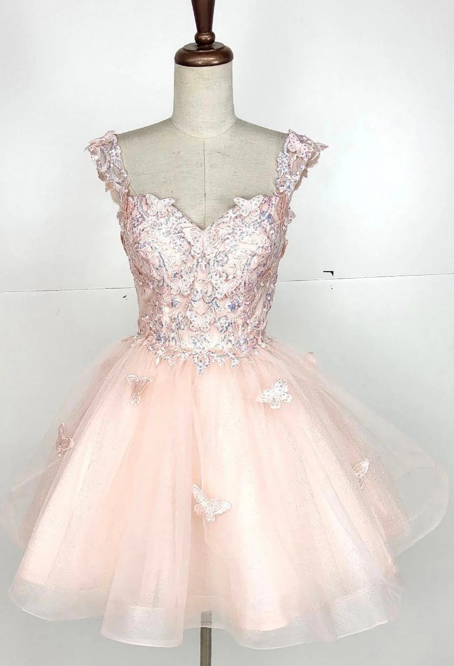 Chicas C330 Prom Red A-Line Sweetheart Butterfly Short Tulle Dress - Image 6