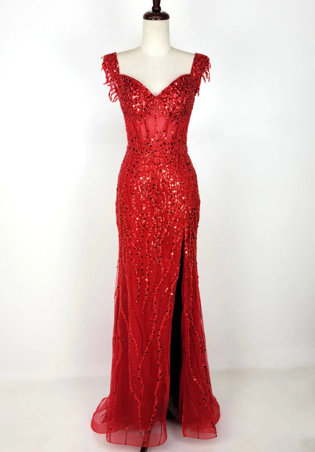 Chicas C331 Evening Floor-Length Corset High-Slit Beaded Fabric Dress - Image 10