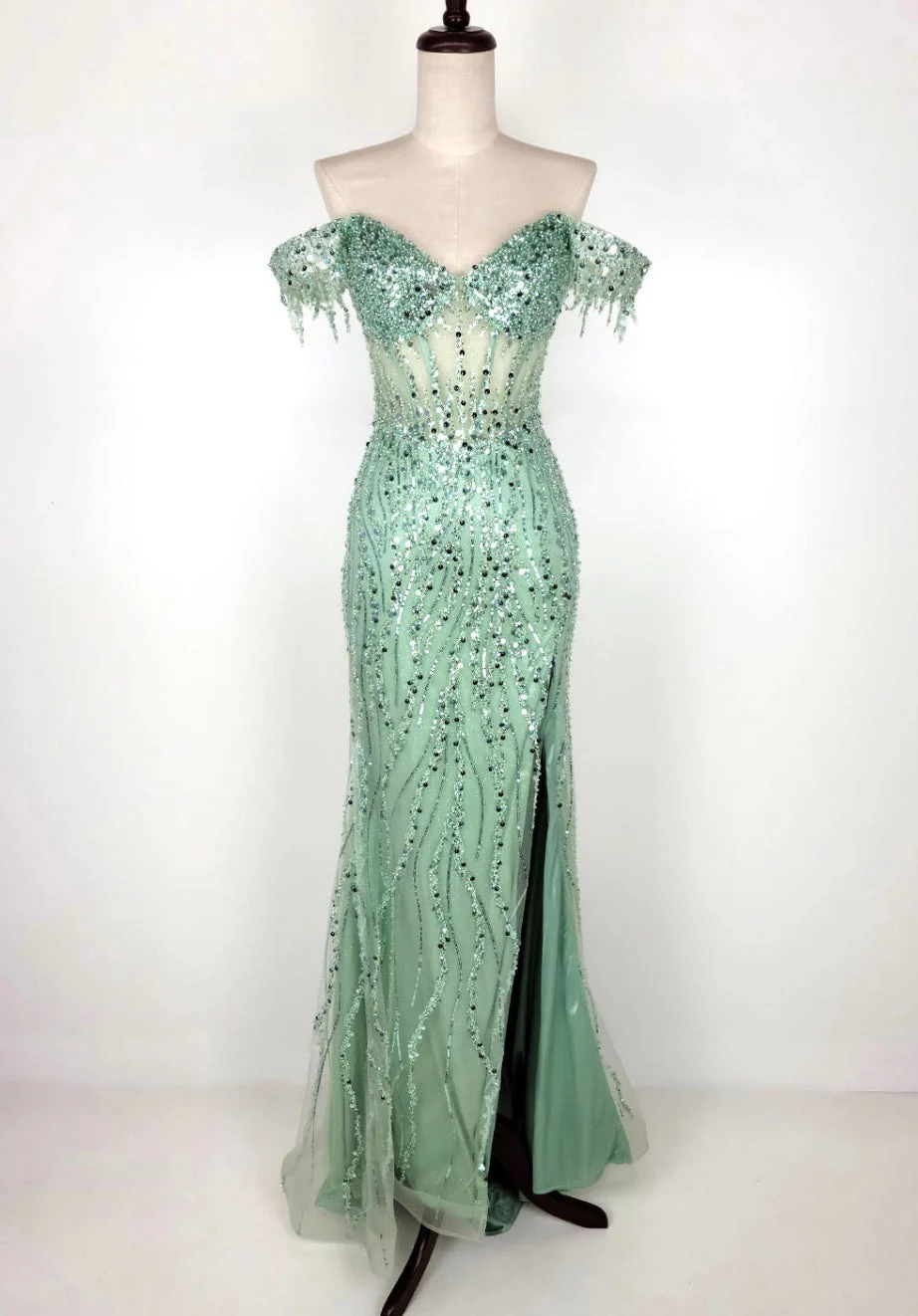 Chicas C331 Evening Floor-Length Corset High-Slit Beaded Fabric Dress - Image 12