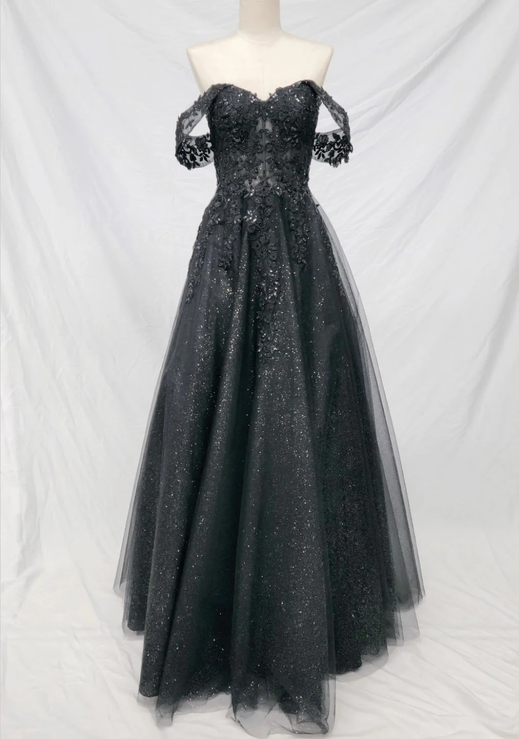 Chicas C336 Romantic Printed Prom Black A-Line Sweetheart Tulle Dress - Image 3