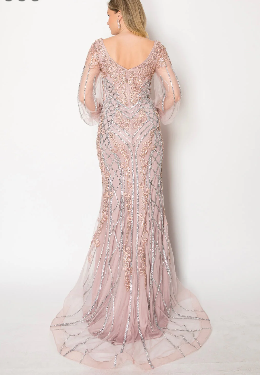 Chicas C339 Evening Gold Illusion Floor-Length Fabric Dress - Image 2