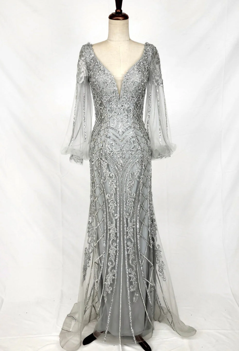 Chicas C339 Evening Gold Illusion Floor-Length Fabric Dress - Image 5