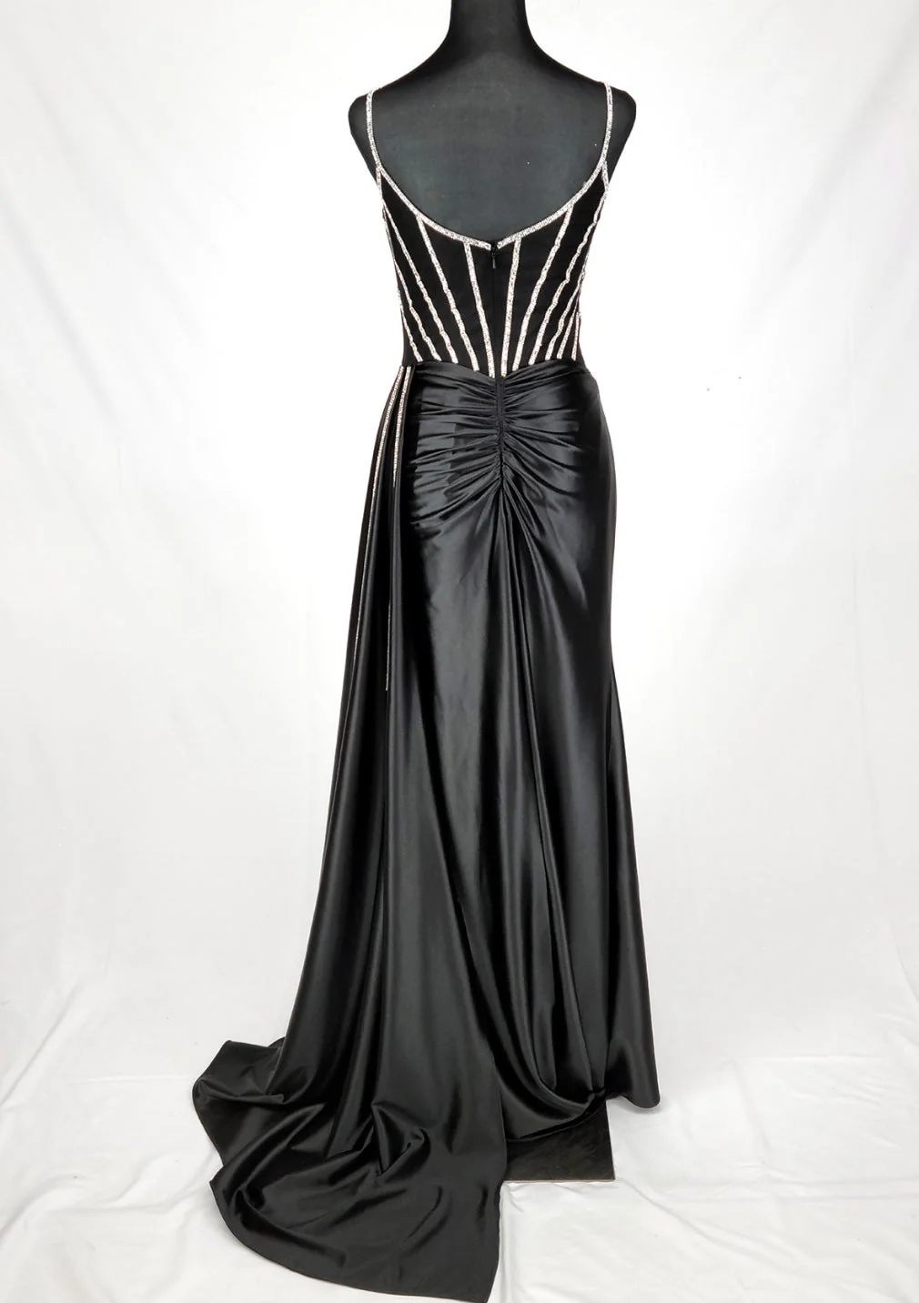 Chicas C343 Evening Black Spaghetti-Strap Floor-Length Satin Dress - Image 4