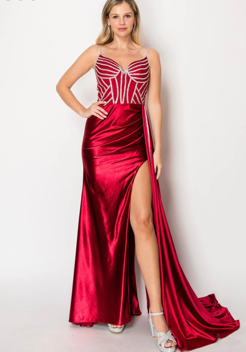 Chicas C343 Evening Black Spaghetti-Strap Floor-Length Satin Dress - Image 5