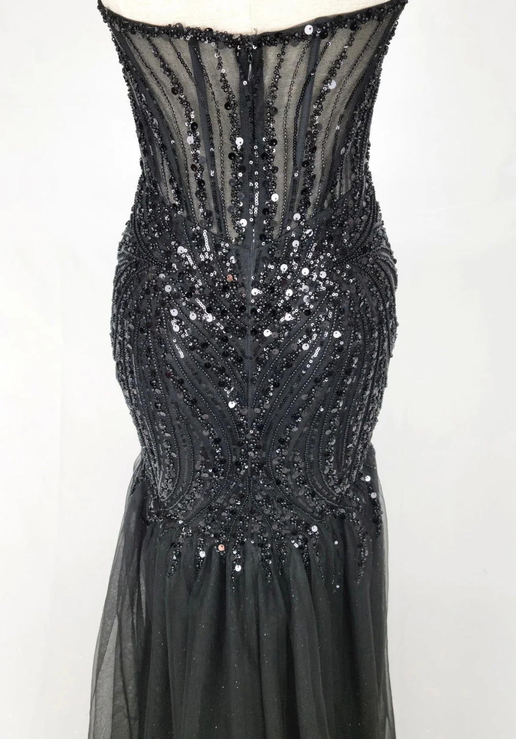 Chicas C345 Elegant Evening Black Mermaid Strapless Floor-Length Tulle Dress - Image 2