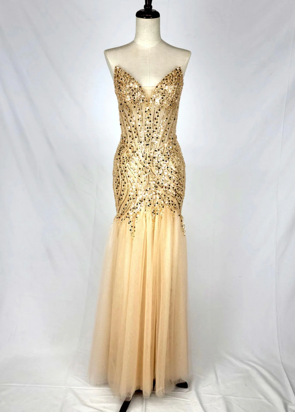 Chicas C345 Elegant Evening Black Mermaid Strapless Floor-Length Tulle Dress - Image 3