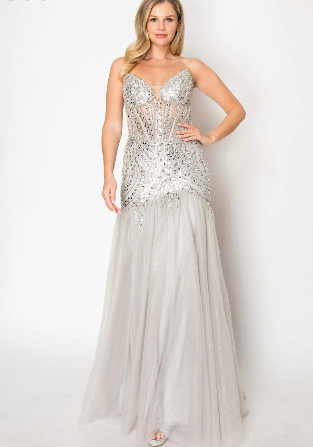 Chicas C345 Elegant Evening Black Mermaid Strapless Floor-Length Tulle Dress - Image 5