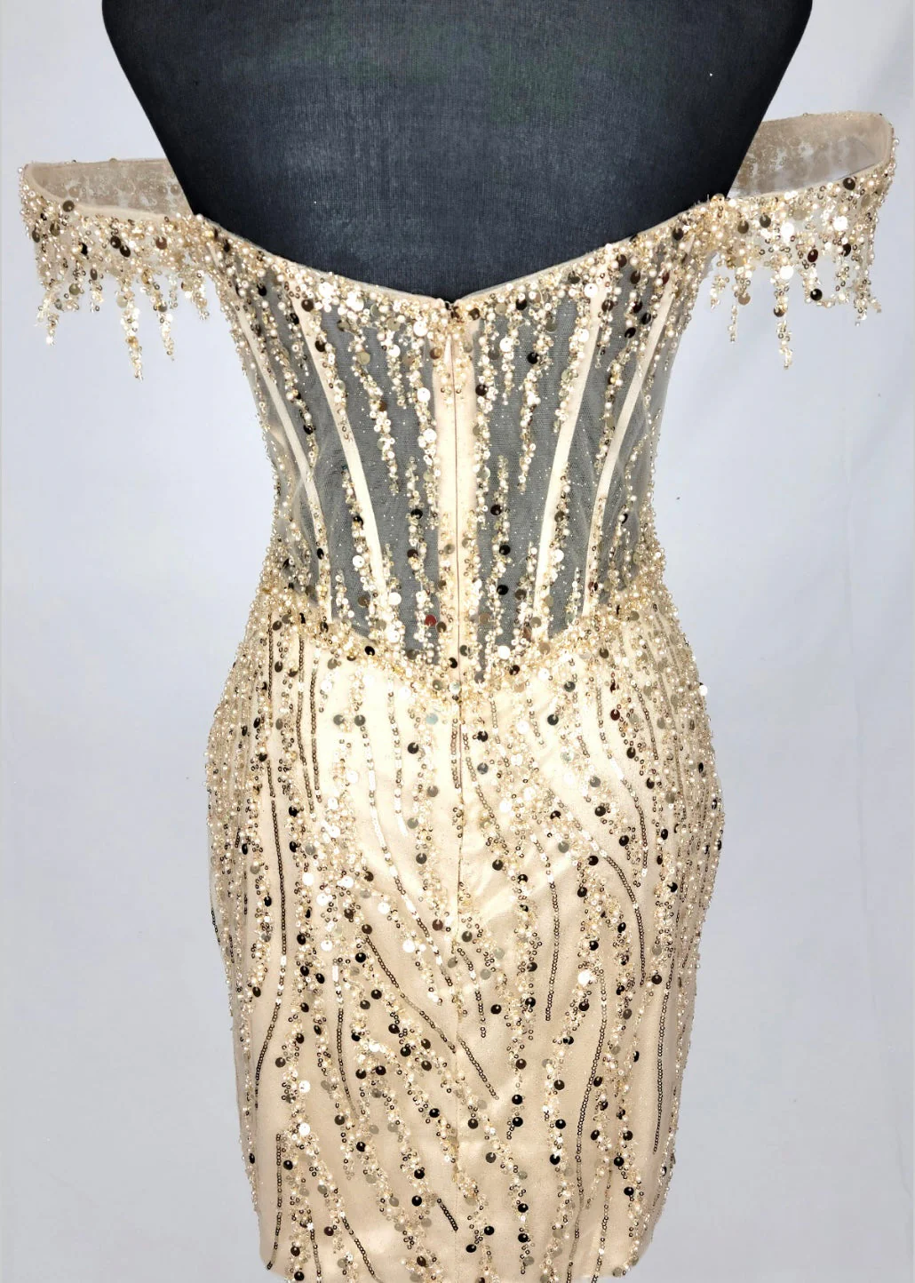 Chicas C351 Glam Cocktail Gold Mini Corset High-Slit Fabric Dress - Image 2
