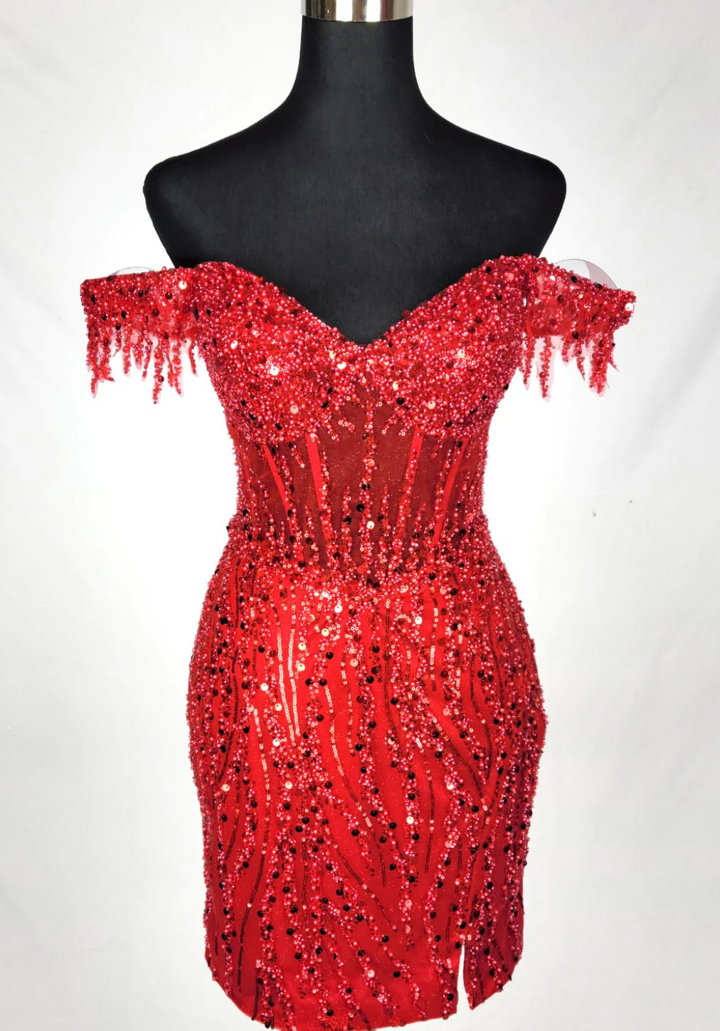 Chicas C351 Glam Cocktail Gold Mini Corset High-Slit Fabric Dress - Image 4